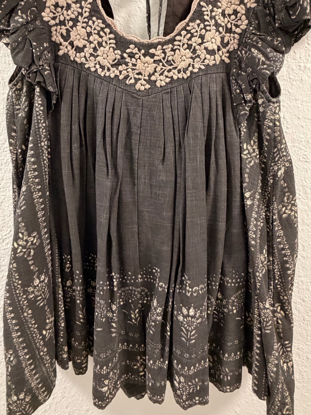 Free People Embroidered Gray Boho Peasant Romper